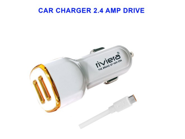 Riviera 2.4 Amp Drive Car Charger, For Charging, with charging cable